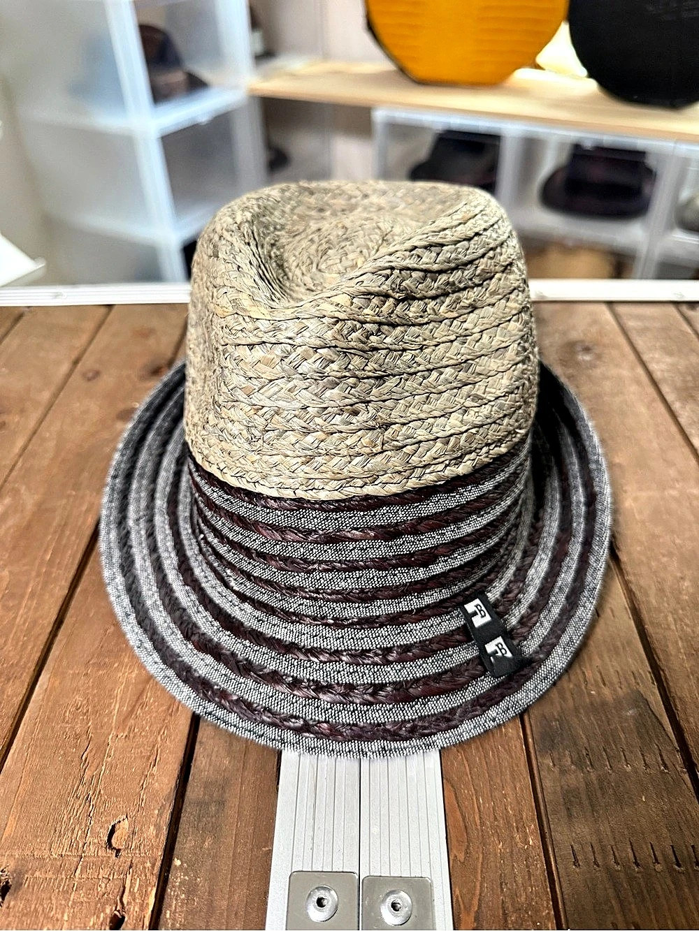 Block Headwear ABBH2497 Woven Fedora Hat Large Grey Natural With Tags